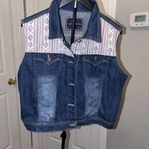 Traffic Jeans Wear XL Vest Geometrical Tribal Print Yoke Boho Cowgirl Festival